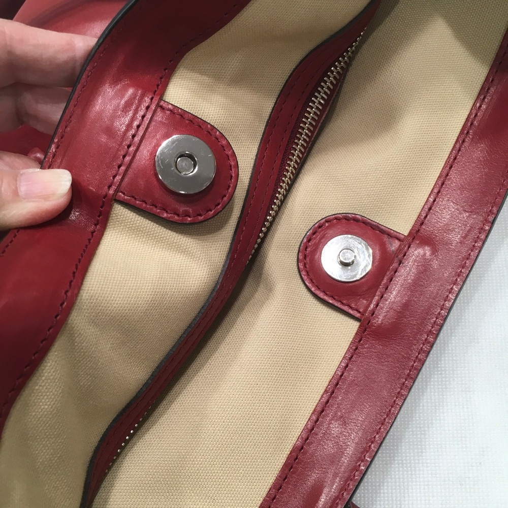 * LONGCHAMP  * Elegant Roseau Heritage Red Leather Tote Bag - Picture 7 of 8